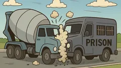 Joke: A cement mixer slams a prison van